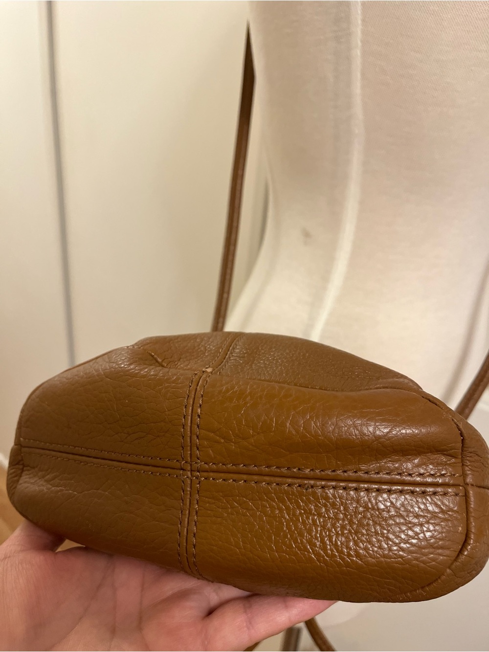 Tignanello Caramel Brown Pebbled Leather Drawstring Crossbody - Picture 8 of 10